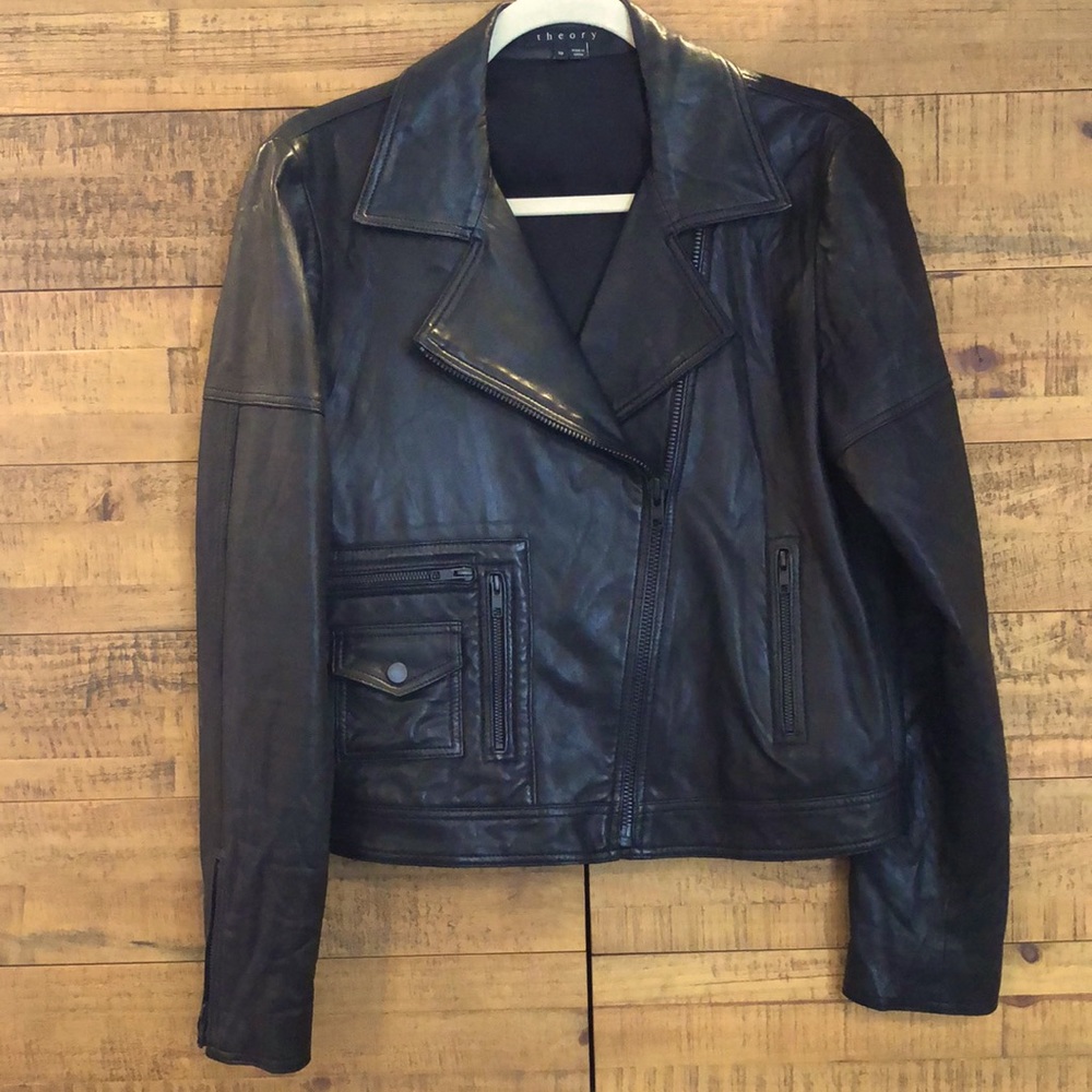 Theory Black Leather Motorcycle Jacket, 10